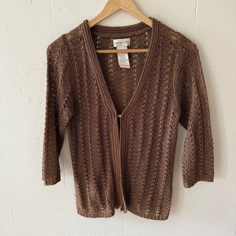 Laura Petites Brown Open-Knit Cardigan